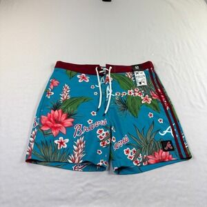 Atlanta Braves Hurley Board Shorts Mens Size 32 Blue Floral Bathing Suit MLB NEW